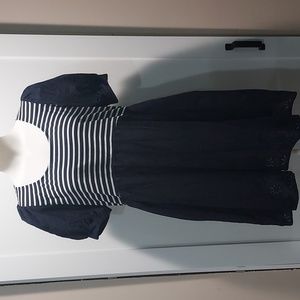 Suzanne Betro Blue Striped Bodice & Embroidered Eyelet Dress